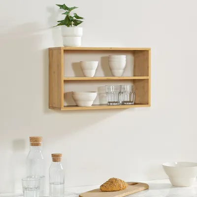 Image de Étagère murale 'Gol' avec 2 compartiments 50 x 15 x 30 cm Bambou