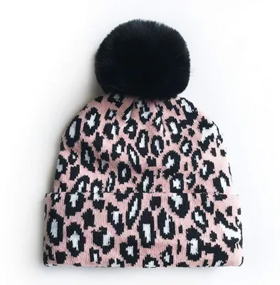 Immagine prodotto di Berretto da donna in maglia, motivo leopardato, colore rosa, taglia unica