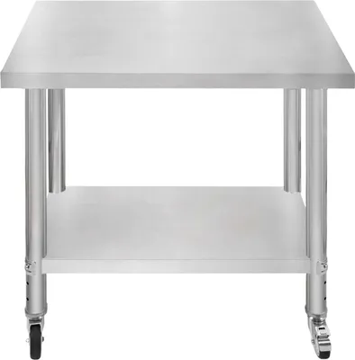 Produktbild von Gastro Edelstahl Arbeitstisch Vorbereitungstisch Küchentisch Zerlegetisch Flexibel Mobil 4 Rollen 2 Bremsen 4 anpassbaren Füßen Verstellbares unteres Regal 3 Positionen 160kg Kapazität 76 x 90 x 86cm