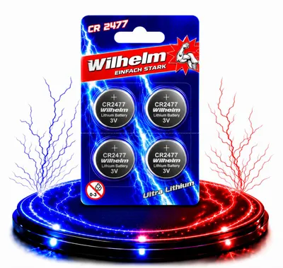 Produktbild von 4 x CR2477 WILHELM Lithium Knopfzelle 3V 1070 mAh ø24 x 7,7 mm Batterie DL2477, KI-generiertes Bild