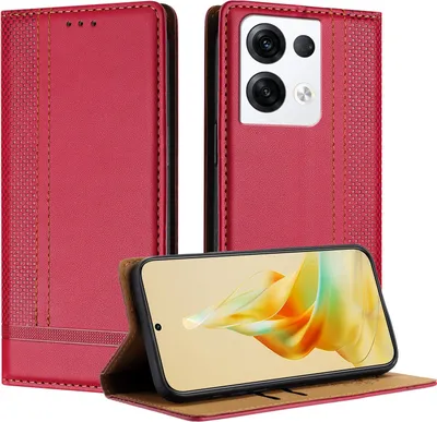 Produktbild von Handyhülle für OPPO Reno8 Pro 5G Leder Flip Klappbare Schutzhülle mit Standfunktion Rot
