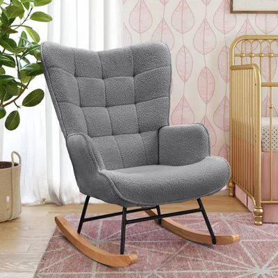 Produktbild von CDGlobal Schaukelstuhl Schwingsessel Akzentstuhl Wohnzimmersessel Relaxsessel Schaukelsessel für Schlafzimmer,grau