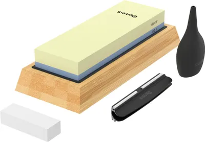 Obrázek produktu pro Siguro Brusný kámen Bamboo Base, zrnitost 400/1000 s vodítkem a příslušenstvím