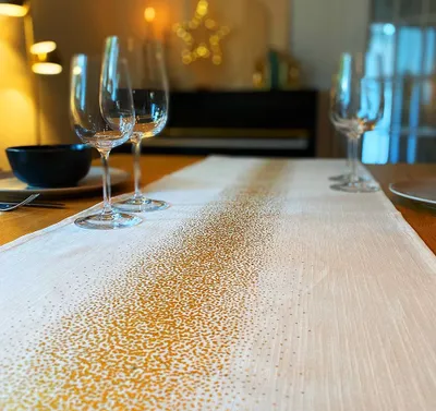 Produktbild von Tischläufer Weihnachten Weiß Gold Tischdecke Baumwolle Tischtuch 150x40cm