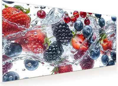Produktbild von Küchenrückwand Spritzschutz Glas mit Motiv Beeren im Wasser 40 x 40 cm