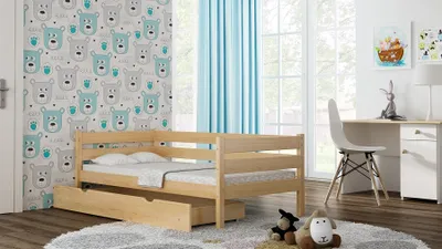 Produktbild von Meble Wróbel, Holzeinzelbett für Kinder Karo-Z, 80 x 180 cm, Naturbelassen, kiefer