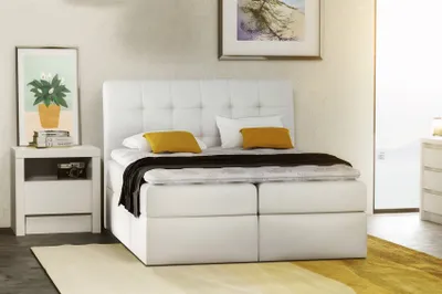 Produktbild von Boxspringbett Schlafzimmerbett TURIN Kunstleder Weiss 140x200 cm