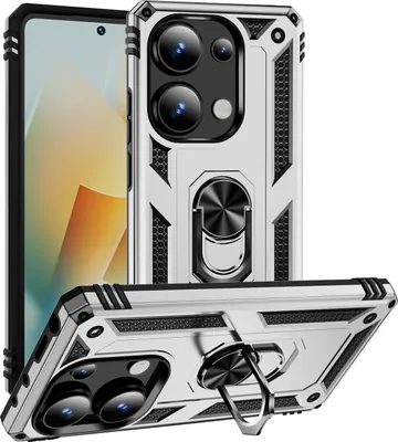 Image de Étui pour Xiaomi Redmi Note 13 Pro 4G étui de protection militaire double couche avec support d'anneau et support Argent