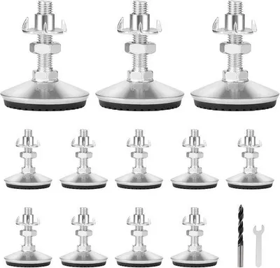 Zdjęcie produktu dla Nogi meblowe, 12 sztuk - Regulowane, gwint M10 x 50 mm - Metalowe - Regulowana wysokość do mebli