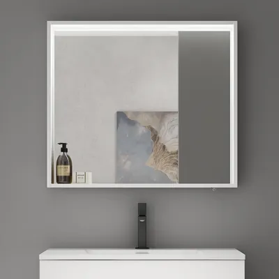 Image de doporro Armoire Murale Salle de Bains avec Miroir LED Placard de Rangement Compartiment Ouvert Blanc Mat en Bois Armoire de Toilette 80x12x70 cm Spiegelschrank 01