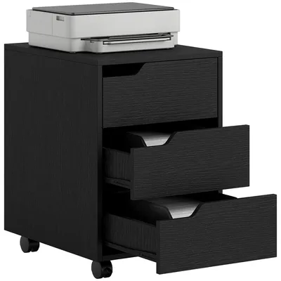 Produktbild von Mobiler Bš¹rocontainer, Bš¹roaufbewahrungseinheit auf Rollen, 3 Schubladen, 40 x 50 x 57,5 cm, schwarz