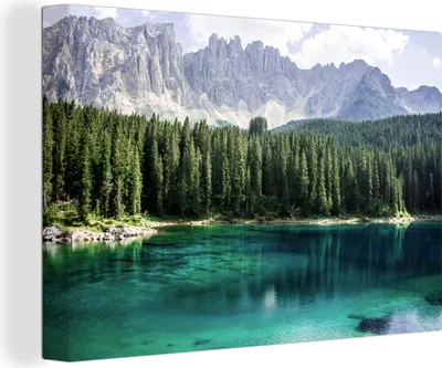 Produktbild von OneMillionCanvasses® - Leinwandbilder - 150x100 cm, Berge - Bäume - Wasser, Wandbilder Kunstdruck Wanddekoration - Foto auf Leinwand - Gemälde auf Holzrahmen