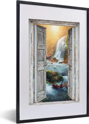 Produktbild von MuchoWow® Gerahmtes Poster Wasserfall - Aussicht - Landschaft 40x60 cm - Poster mit Schwarzem Bilderrahmen Wandposter Rahmen Foto Bilder - Poster in Rahmen