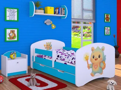 Image de BDW, Lit d'enfant avec matelas, sommier à lattes, tiroir, LABU, bleu, 160x80