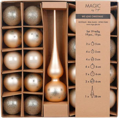 Weihnachtskugeln Glas 5-6cm mit Spitze 19er Set - Champagne