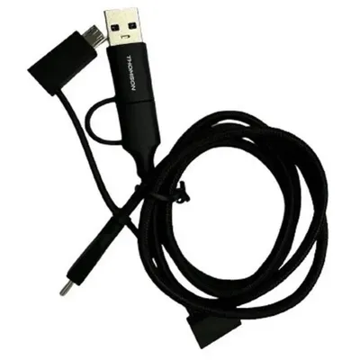 Produktbild von Dreifach-Lade- und Datenkabel – THOMSON – USB-A + USB-C auf Micro-USB / iPhone / USB-C – Länge 1,5 m