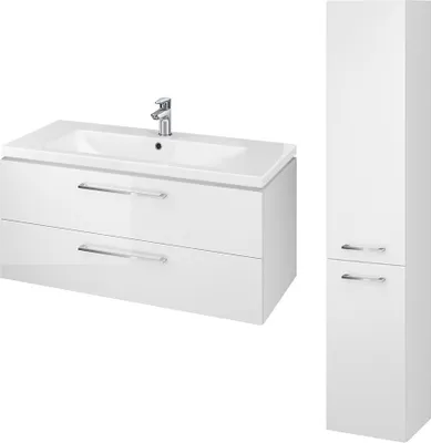 Produktbild von BADLAND Badmöbel Set LARA COMO 100 Waschbecken-Unterschrank mit Hochschrank 150x30x25, 2-Türen, Weiß
