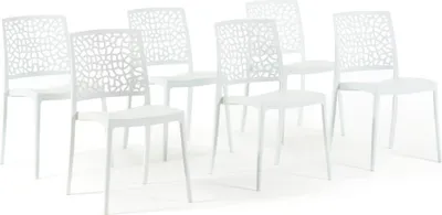 Immagine prodotto di set di 6 sedie impilabili in polipropilene con fibre di vetro per giardino o interno, idrorepellenti e resistenti, moderne - ALINA - Bianco