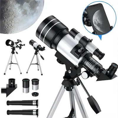 Produktbild von Astronomie Teleskop 150X Tragbares Refraktor Teleskop 300mm/70mm Spiegelteleskop mit Stativ mit Smartphone-Adapter