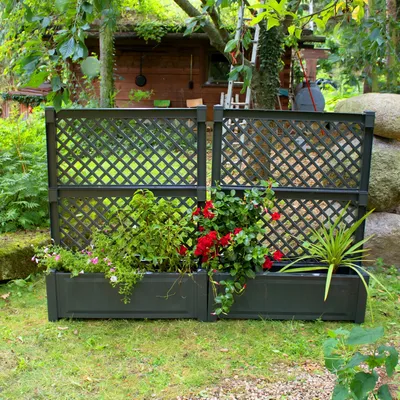 Produktbild von Pflanzkasten NYVIGreen 100x43x140 cm 110 Liter mit Zentralspalier 2er Set - Pflanzkübel aus wetterfestem & recyceltem Kunststoff, Farbe:Anthrazit