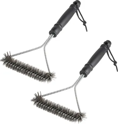 Produktbild von 2 STK 360° Dreieckige Edelstahl-Reinigungsbürste - 30cm für Holzkohle- und Kugelgrill - Drahtbürste Zubehör