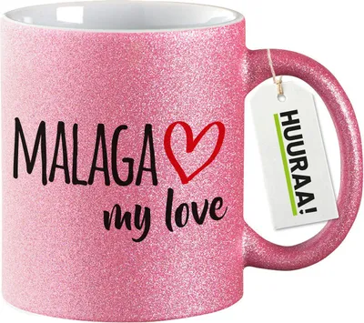 Produktbild von Huuraa Glitzertasse Malaga my love 330ml Pink Keramik Kaffeebecher Geschenkidee