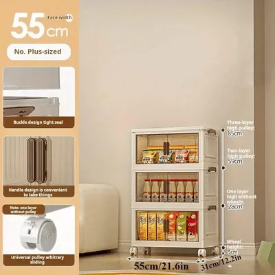 Zdjęcie produktu dla Szafka do przechowywania z tworzywa sztucznego - szafka do salonu - składana - 3 półki - szerokość 55 cm - z kółkami - wymiary: 85 x 55 x 26 cm