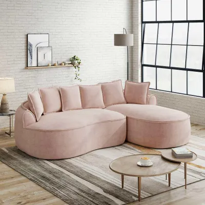 Produktbild von AIORBER L-förmiges modulares Ecksofa, Chenille Cloud Sofa mit tiefer Sitzfläche, bequemes Chaiselongue Sofa, 3-Sitzer, ohne Montage, Rosa
