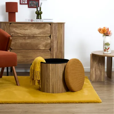 Image de Pouf Rond - HOME DECO FACTORY - Jules - Côtelé - Jaune