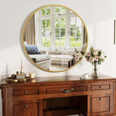 Produktbild von ProximaX Rundspiegel 75 cm Gold, Wandspiegel mit Metallrahmen & Sicherheitsglas, bruchsicher, für Bad, Flur & Schlafzimmer