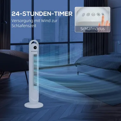 Image de Ventilateur de tour, ventilateur sur pied avec 3 niveaux de ventilation, télécommande, ventilateur 55W avec minuterie 24H, affichage LCD, oscillation 70°, pour chambre à coucher, W