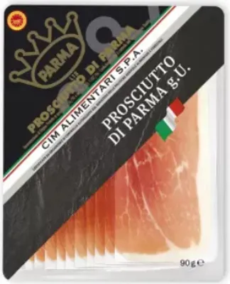 A package of sliced Prosciutto di Parma ham.