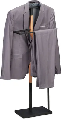 Produktbild von Relaxdays Herrendiener, Jackett & Hose, HBT 107x48x20 cm, Metall & Holzoptik, Stiller Diener Schlafzimmer, schwarz/natur