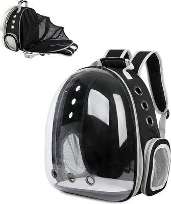 Produktbild von Famanu Haustier-Rucksack mit erweiterbarem Sichtfenster - Ventilierte Kapsel für Katzen und Hunde - Tragbare Transportlösung - Schwarz