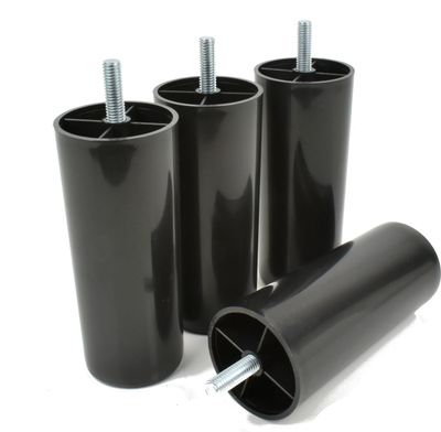 4x Füße aus Kunststoff Beine Möbelgleiterfuß Möbelfüße Möbelbeine Schrank Beine schwarz Plastik Höhe 12 cm mit Gewindestift M8x25mm [25R50120]