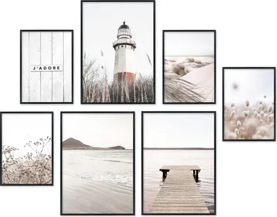 Produktbild von Hyggelig Home Premium Poster Set - 7 passende Bilder OHNE RAHMEN im stilvollen Set - 3 x DIN A3 + 4 x DIN A4 - Set Lighthouse