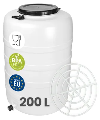 Produktbild von Garronda 200L mit Hahn und Pressring Weithalsfass Fasssilage Gepäcktonne Gärfass Gärbehälter Futtertonne (Weiß)