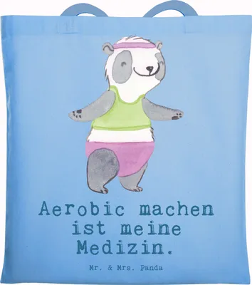 Produktbild von Mr. & Mrs. Panda Tote Bag Panda Aerobic - Sky Blue - Geschenk, Tasche, Jutebeutel, Laptoptasche, Fitness, Shopping, Schultasche, Fitnessstudio