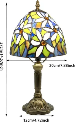 Image de Lampe de table en vitrail, 20,3 x 35,6 cm, blanche, motif floral