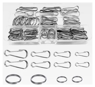 Produktbild von 90 Stück Edelstahl Clips für Fahnenmasten, Metall-Lanyard-Schnappfeder-Clips mit rundem Schlüsselring