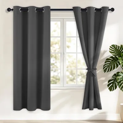 Verdunkelungsvorhang mit Ringen, 2er Set, 117x183 cm, dunkelgrau
