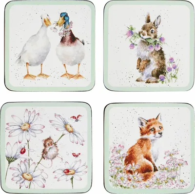 Produktbild von Wrendale Designs Glasuntersetzer-Set Wiesenbewohner 4-teilig