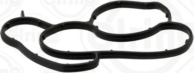 A black gasket for a car engine component is shown against a white background.