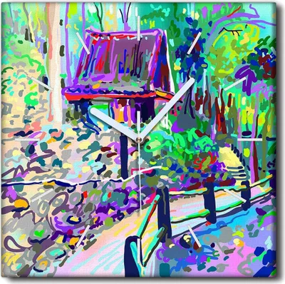 Produktbild von Coloray Uhr auf Leinwand 30x30 cm Wand Uhr Dekoration Wohnzimmer Segeltuch weiße Zeiger -Tropen Thailand Island.