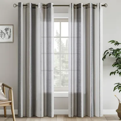 Image de Rideaux de voilage rayés - Transparents avec motif, lot de 2, 140 x 260 cm