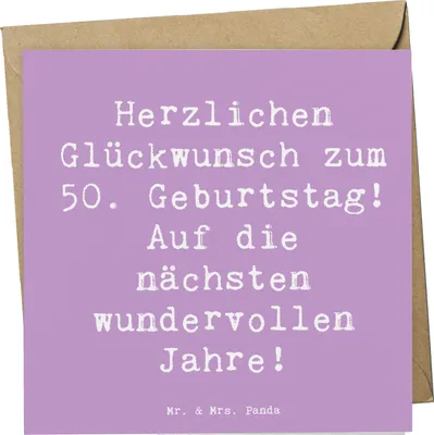 Produktbild von Mr. & Mrs. Panda Klappkarte Spruch 50. Geburtstag Glückwunsch - Lavendeltraum - Geschenk, Jubiläum, anlasskarte, Happy Birthday, doppelkarte, Glückwunschkarte, Grußkarte