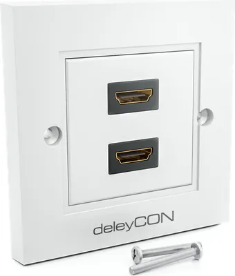 Produktbild von deleyCON 1x HDMI Dose Wanddose 2x Port Unterputz Montage - EARC, High Speed, 4K/8K FULL HD Support - für TV, PS5, Soundbar, Dolby, HiFi - 80x80mm - Weiß