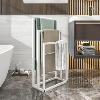 Immagine prodotto di Portasciugamani da pavimento, 3 ripiani, bianco, 45x22x86 cm, acciaio