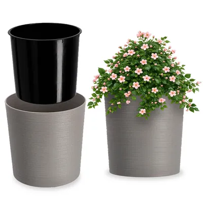 Produktbild von KADAX Blumentopf mit Holzspänen "Lecce", Blumentopfschutz, 25cm, Grau
