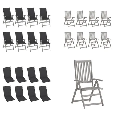 Image de vidaXL Chaises de jardin réglables avec coussins, lot de 8, gris, bois d'acacia - Chaise de jardin - Chaises de jardin - Chaise - Chaises